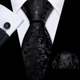 Cravate de mariage noire, dorée et rose pour homme, en soie florale, motif jacquard, pochette, boutons de manchette, pour soirée d'affaires, Barry.Wang