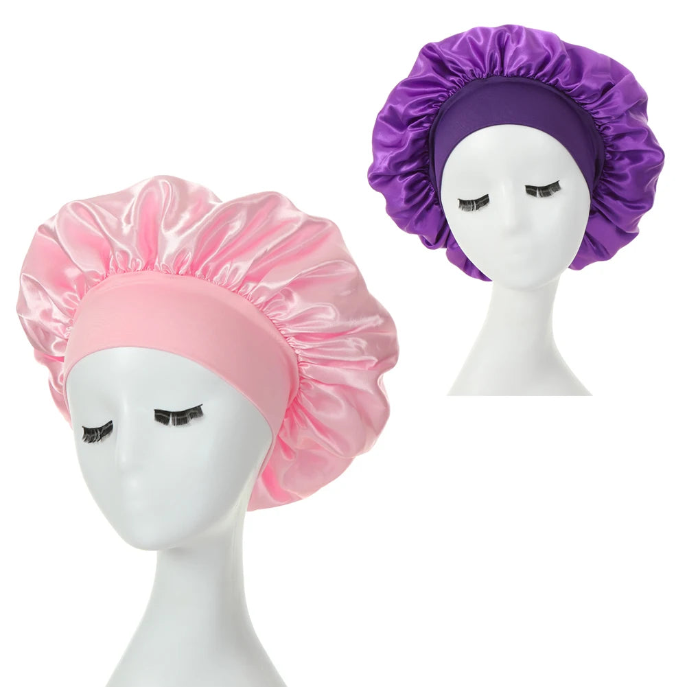 Lot de 2 bonnets en satin à larges bords en imitation soie pour femme, couvre-chefs à bande élastique