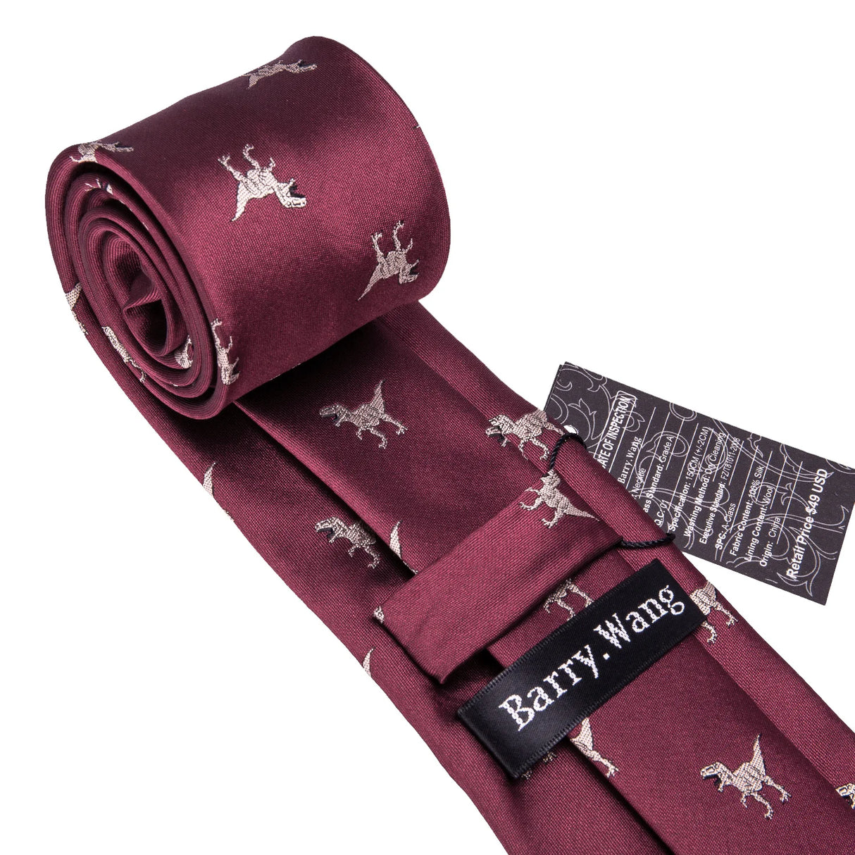 Barry.Wang Nouveauté Soie Hommes Cravate Mouchoir Boutons de Manchette Ensemble Jacquard Animal Dinosaure Chauve-Souris Gravat Cravate Pour Homme Mariage Affaires