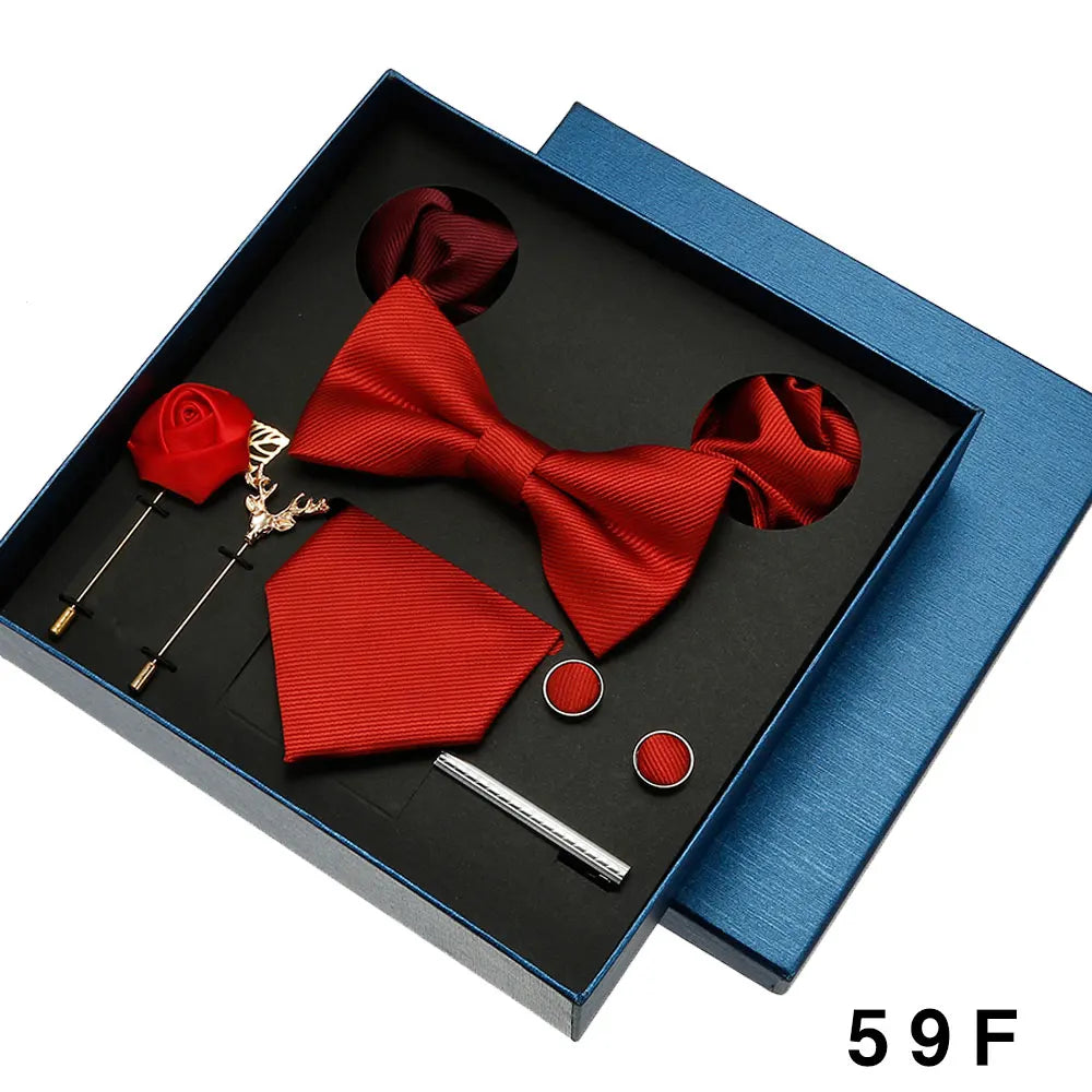 Coffret cadeau pour homme et femme, pochette, cravate, boutons de manchette, broche, couleur unie, pour mariage, affaires, vente en gros