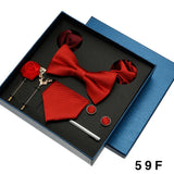 Coffret cadeau pour homme et femme, pochette, cravate, boutons de manchette, broche, couleur unie, pour mariage, affaires, vente en gros
