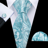 Cravate fantaisie en soie bleu sarcelle pour homme, marque de luxe solide, pochette, boutons de manchette, ensemble de cravates de haute qualité pour fête de mariage Barry.Wang
