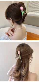 New Tulip Hair Claw Flower grace Shark Clip Headdress Vintage Ponytail Claw Clip Trendy sweet HAIR CLIP FOR GIRL Hair Jewelry