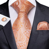 Cravate homme orange cachemire luxe soie polyester mariage bal 8 cm ensemble cravate pochette mouchoir boutons de manchette cadeau pour mari homme accessoire