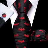 Barry.Wang Nouveauté Soie Hommes Cravate Mouchoir Boutons de Manchette Ensemble Jacquard Animal Dinosaure Chauve-Souris Gravat Cravate Pour Homme Mariage Affaires