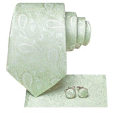 Hi-Tie Men Fashion Paisley Sage Green Necktie Handkerchief Cufflinks for Tuxedo Accessory Classic Silk Luxury Tie for Man Gift