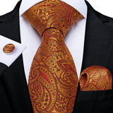 Cravate homme orange cachemire luxe soie polyester mariage bal 8 cm ensemble cravate pochette mouchoir boutons de manchette cadeau pour mari homme accessoire