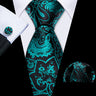 Cravate fantaisie en soie bleu sarcelle pour homme, marque de luxe solide, pochette, boutons de manchette, ensemble de cravates de haute qualité pour fête de mariage Barry.Wang
