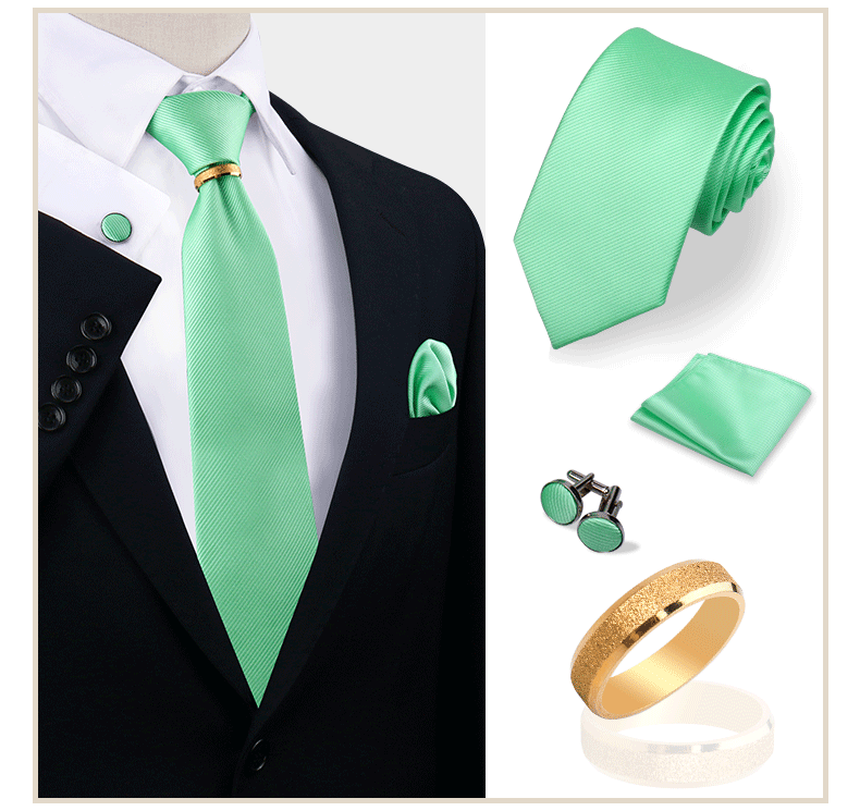 Ensemble de cravates en soie de luxe pour hommes, cravate, mouchoir, boutons de manchette avec anneau en métal doré, broche, costume, fête de mariage, accessoires pour hommes