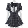 Robe style gothique japonais Y2K Lolita à carreaux avec nœud en strass et short, ensemble doux pour femmes, chemise à manches courtes bouffantes et boutons, robes de soirée