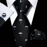 Cravates en soie noire pour hommes, classiques, solides, tissées de haute qualité, avec pochette et boutons de manchette, pour soirées formelles, design Barry.Wang