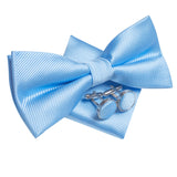 Hi-Tie Jacquard Silk Nœud papillon pour homme, ensemble de boutons de manchette et mouchoir, nœud papillon pré-noué, noir, blanc, gris, bleu, rouge, vert, rose, violet