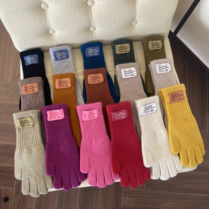 Neue Touchscreen-Handschuhe für Damen, Winter, verdicken, warm, gestrickt, Stretch-Handschuhe, Vollfinger-Skihandschuhe für Damen