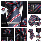 Classic 100% Silk Men's Ties In Gift box 8cm Plaid Dot Striped Business Necktie Handkerchief Cufflinks Wedding Party Tie Set