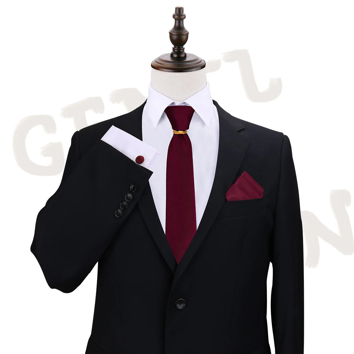 Ensemble de cravates en soie de luxe pour hommes, cravate, mouchoir, boutons de manchette avec anneau en métal doré, broche, costume, fête de mariage, accessoires pour hommes