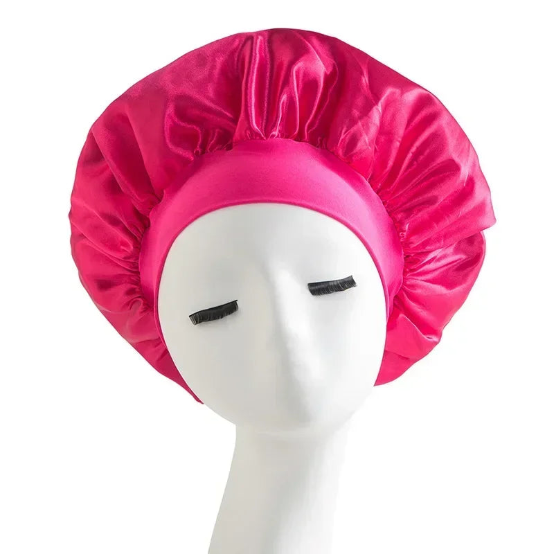 Satin Wide Brim Nightcap Silky Bonnet Hair Wrap for Sleeping Sleep Cap With Elastic Soft Band Styling Cap Hair Wrapping Caps
