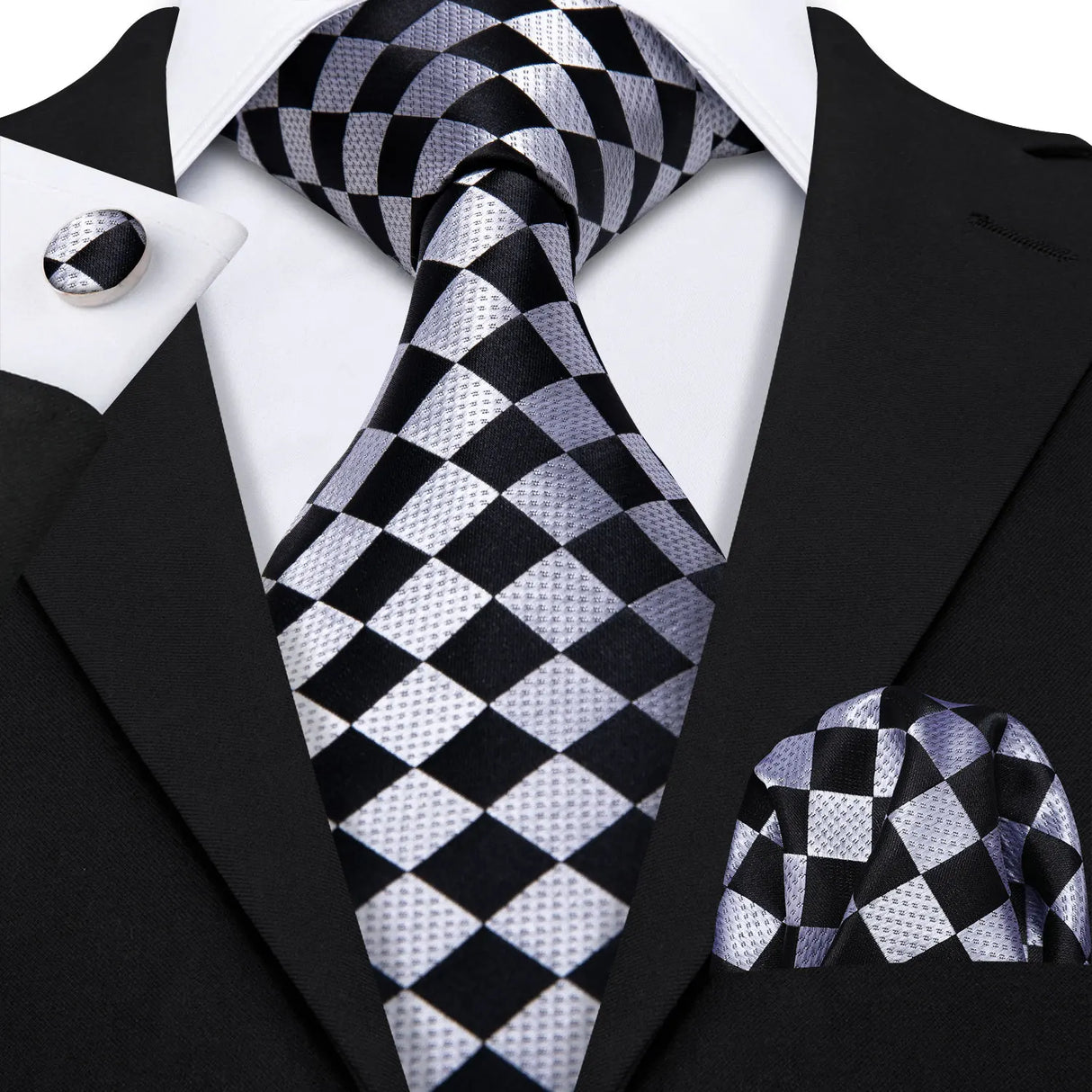 Barry.Wang Ensemble cravate et mouchoir en soie à carreaux pour homme, motif jacquard, idéal pour un mariage, un marié ou une équipe