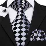 Barry.Wang Ensemble cravate et mouchoir en soie à carreaux pour homme, motif jacquard, idéal pour un mariage, un marié ou une équipe