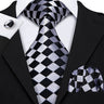 Barry.Wang Ensemble cravate et mouchoir en soie à carreaux pour homme, motif jacquard, idéal pour un mariage, un marié ou une équipe