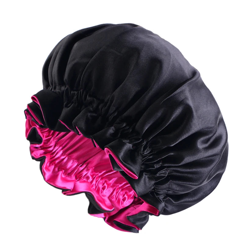 Gorro de satén reversible para mujer, gorro de dormir de doble capa ajustable, gorro de dormir redondo extragrande, gorro de ducha