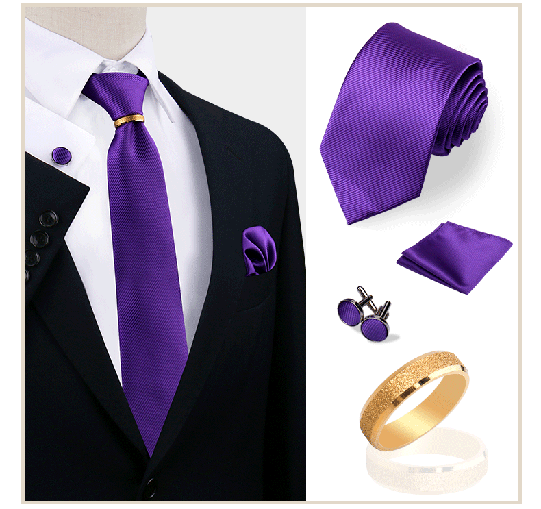 Ensemble de cravates en soie de luxe pour hommes, cravate, mouchoir, boutons de manchette avec anneau en métal doré, broche, costume, fête de mariage, accessoires pour hommes