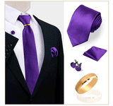 Ensemble de cravates en soie de luxe pour hommes, cravate, mouchoir, boutons de manchette avec anneau en métal doré, broche, costume, fête de mariage, accessoires pour hommes