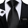 Cravate noire unie pour homme, 8 cm de large, en polyester, pour affaires, mariage, fête, pochette, boutons de manchette, cadeau pour mari