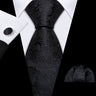 Cravates en soie noire pour hommes, classiques, solides, tissées de haute qualité, avec pochette et boutons de manchette, pour soirées formelles, design Barry.Wang