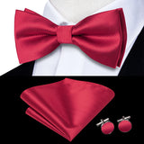 Hi-Tie Jacquard Silk Nœud papillon pour homme, ensemble de boutons de manchette et mouchoir, nœud papillon pré-noué, noir, blanc, gris, bleu, rouge, vert, rose, violet