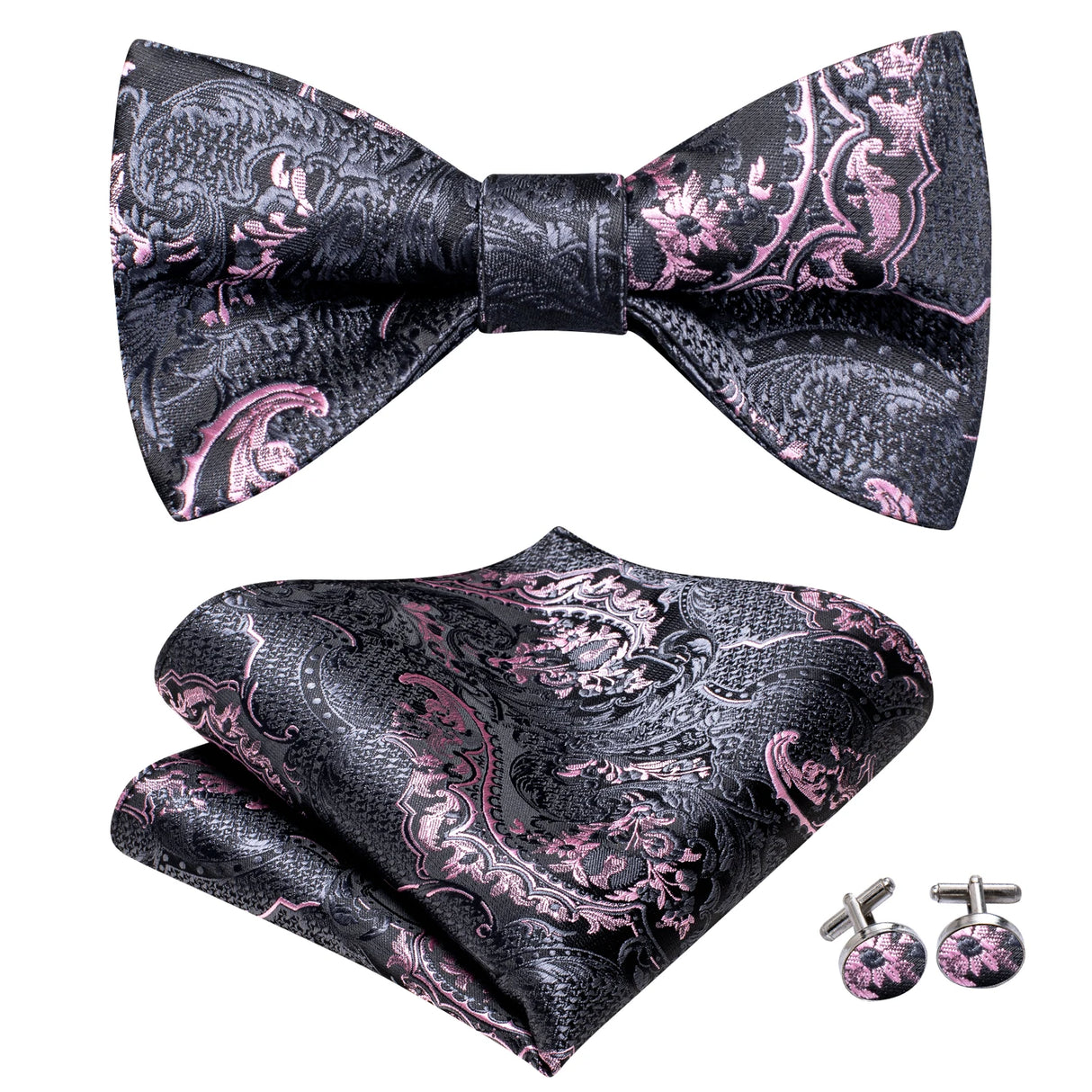 Dropshipping Jacquard Silk Mens Self Bow Tie Hanky Cufflinks Set Male Butterfly Knot Bowtie Wholesale for Male Wedding Business