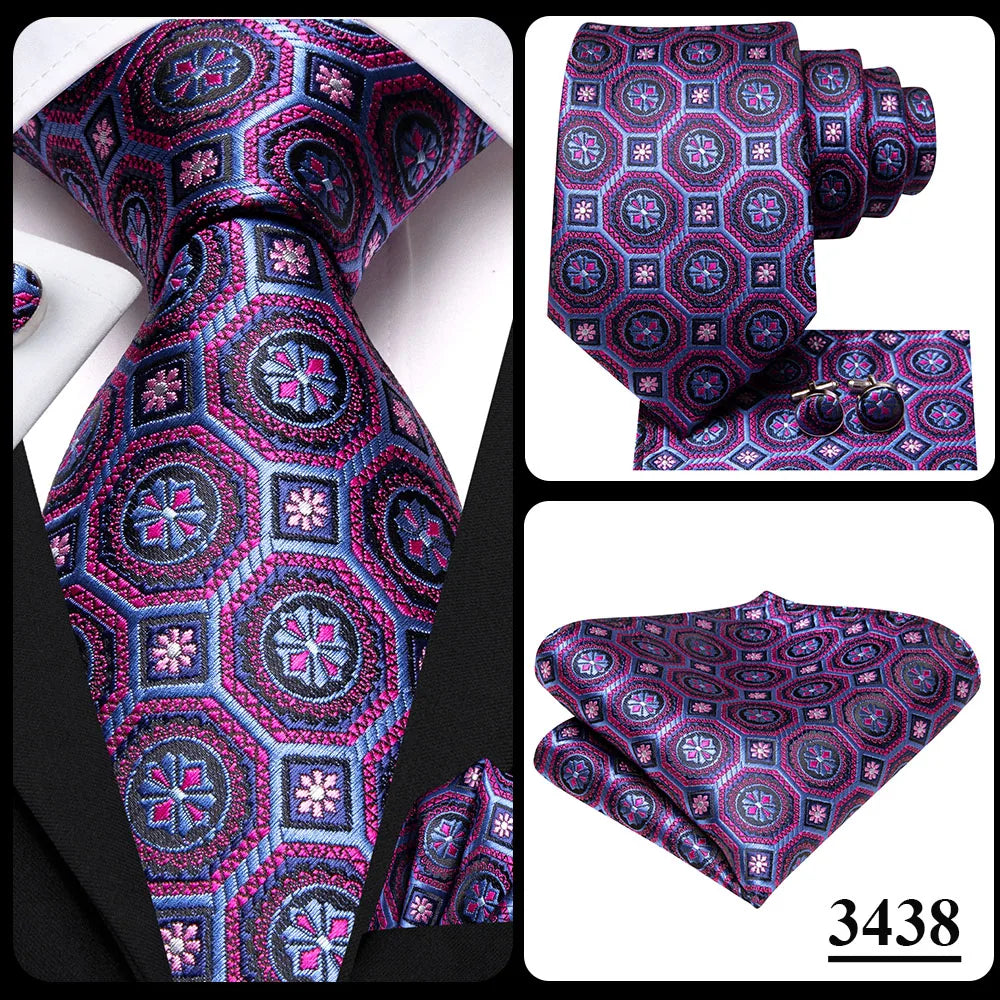 Hi-Tie – Cravate de mariage en soie violette unie à motif cachemire pour homme, ensemble de qualité avec boutons de manchette et mouchoir, cadeau tendance, livraison directe