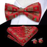 Hi-Tie Nœuds papillon verts de Noël pour hommes Cravate papillon en soie Ensemble de boutons de manchette et mouchoirs pour fête de mariage Nœud papillon uni à carreaux cachemire