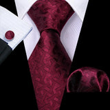 Barry.Wang Ensemble cravate et boutons de manchette en soie pour homme, motif jacquard, rouge, bordeaux, rose, pour mariage, affaires, fête