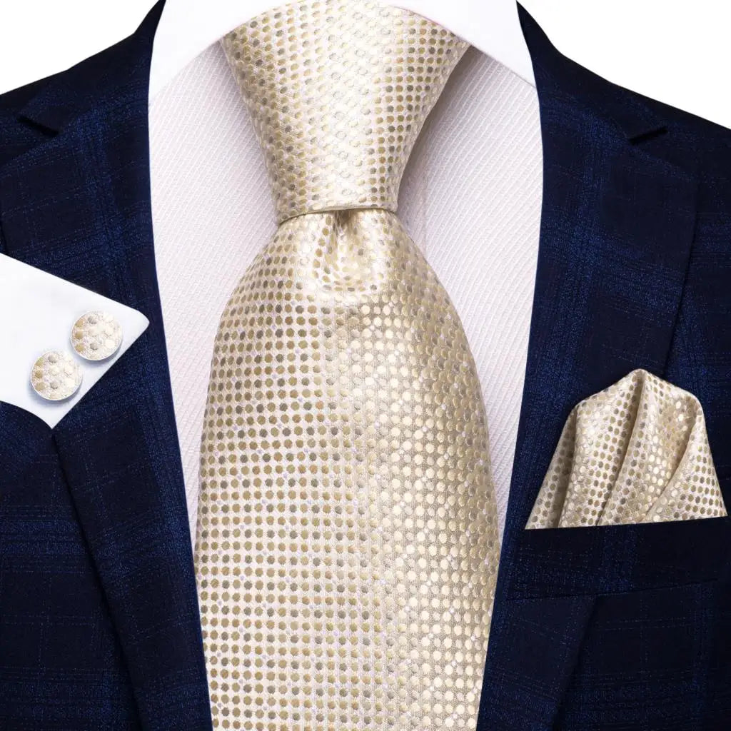 Hi-Tie Cravate de mariage en soie à motif floral, couleur champagne ivoire massif, pour homme, de qualité, avec boutons de manchette, tendance, pour entreprise, livraison directe