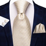 Hi-Tie Cravate de mariage en soie à motif floral, couleur champagne ivoire massif, pour homme, de qualité, avec boutons de manchette, tendance, pour entreprise, livraison directe