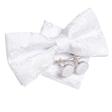Hi-Tie Black White Silver Grey Brown Silk Mens Bow Tie Hankerchief Cufflinks Set Pre-tied Butterfly Knot Adjustable Bowtie Male