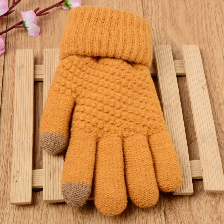 Gants d'hiver chauds pour écran tactile, mitaines en tricot extensible, gants en laine à doigts complets, gants en crochet pour femmes