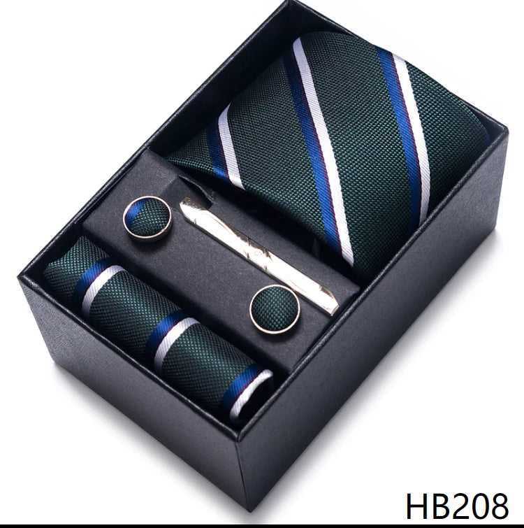Cravate pour homme, tout nouveau style, cadeau de mariage, ensemble de pochettes, boîte à cravates, accessoires de costume noirs pour hommes