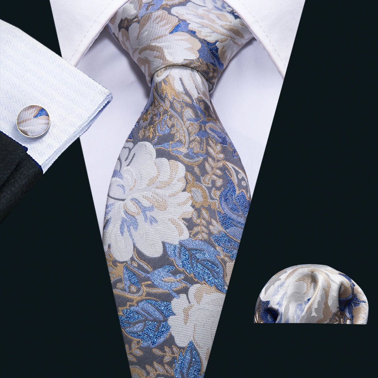 Cravate de mariage noire, dorée et rose pour homme, en soie florale, motif jacquard, pochette, boutons de manchette, pour soirée d'affaires, Barry.Wang