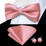 Hi-Tie Jacquard Silk Nœud papillon pour homme, ensemble de boutons de manchette et mouchoir, nœud papillon pré-noué, noir, blanc, gris, bleu, rouge, vert, rose, violet