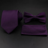 Hot Sale Red Blue Tie Set Polyester Slim Striped Necktie Bowtie Cufflink Brooch For Groom Suit Wedding Cravat Shirt Accessory