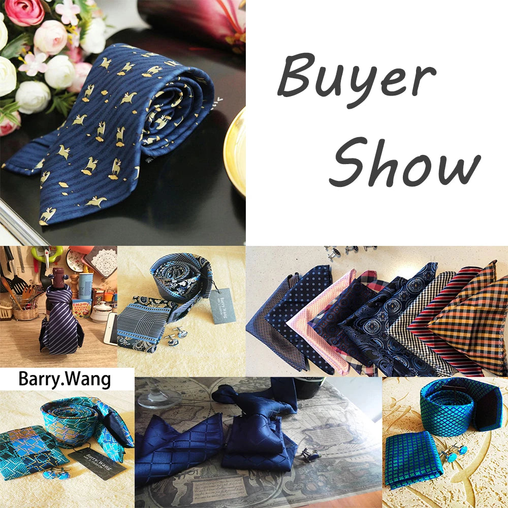 Silk Men Tie Set Blue Red Green Black White Ivory Teal Burgundy Striped Wedding Business Necktie Hanky Cufflinks Barry. Wang