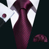 Silk Men Tie Set Blue Red Green Black White Ivory Teal Burgundy Striped Wedding Business Necktie Hanky Cufflinks Barry. Wang
