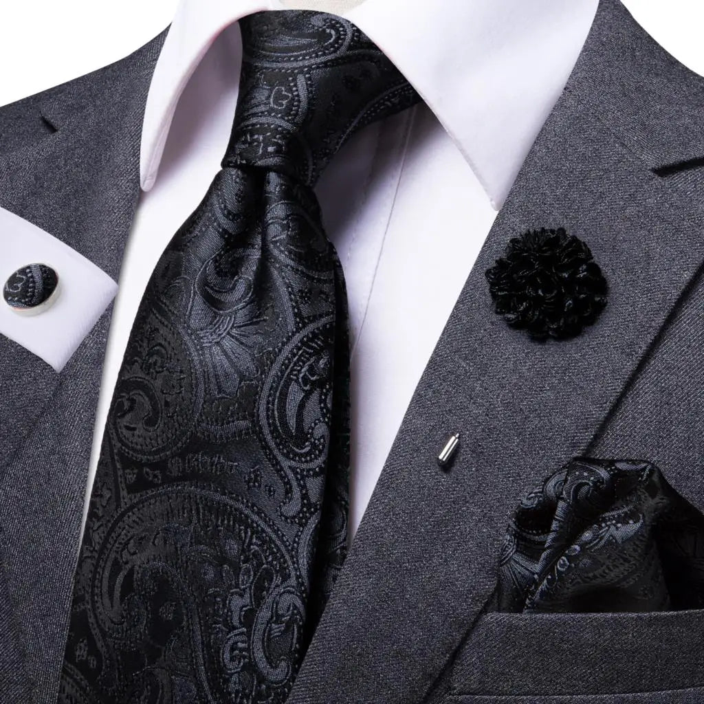 Cravate rose cachemire avec broche en soie, élégante cravate de mariage pour homme, bouton de manchette pratique, mode affaires fête, créateur de cravate haute