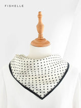 Foulard rétro en soie naturelle noire pour femme avec pois blancs, 100 % soie véritable, petit carré de 50 cm, cadeau tendance pour dames et filles