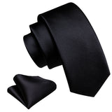 Cravates en soie noire pour hommes, classiques, solides, tissées de haute qualité, avec pochette et boutons de manchette, pour soirées formelles, design Barry.Wang