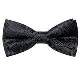 Hi-Tie Black White Silver Grey Brown Silk Mens Bow Tie Hankerchief Cufflinks Set Pre-tied Butterfly Knot Adjustable Bowtie Male