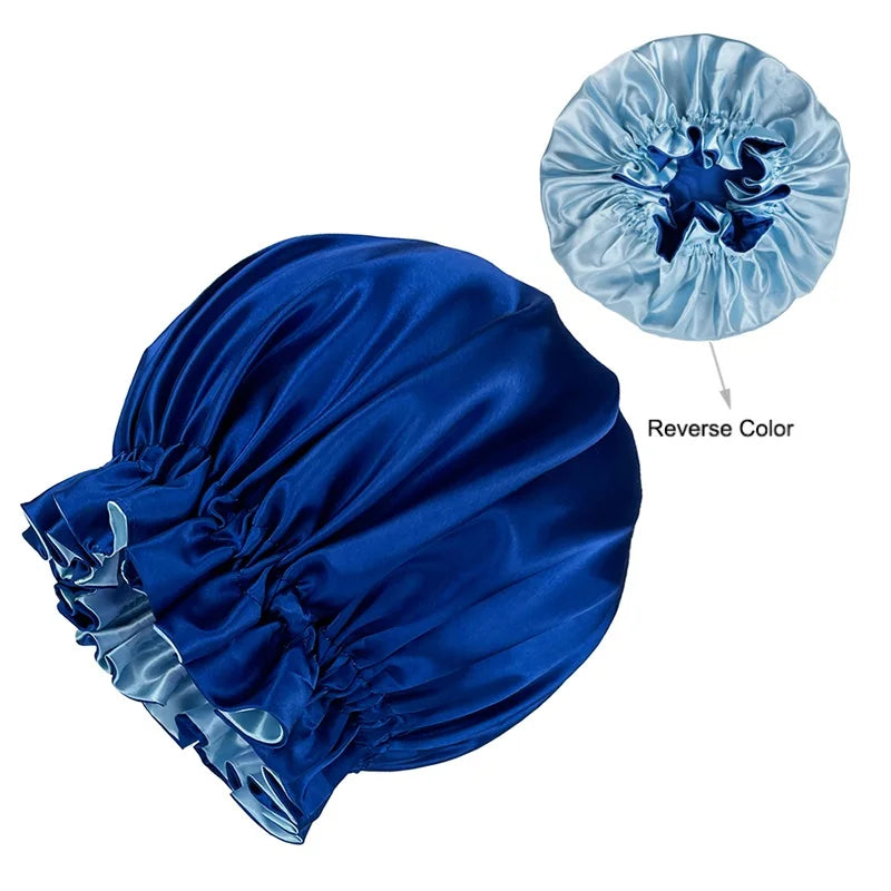 Bonnet de nuit double épaisseur en satin soyeux pour femme, grand bonnet réversible doublé de satin, couvre-chef pour la nuit, accessoires pour cheveux