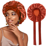 New Women Satin Bonnet Silky Sleep Cap Curly Hair Wrap For Sleeping Cap Adjustable Bonnets With Tie Band Nightcap Hair Care Cap