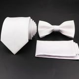 Hot Sale Red Blue Tie Set Polyester Slim Striped Necktie Bowtie Cufflink Brooch For Groom Suit Wedding Cravat Shirt Accessory